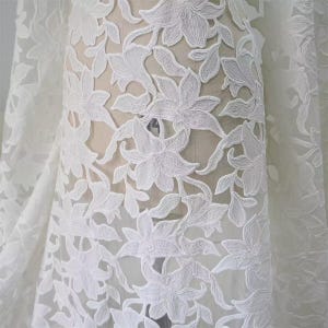 Off White Soft Tullle Floral Flower Embroidered Lace Fabric for Baby Dress Ball Fabric Veil Lace Grown Fabric Wedding Fabric 51&quot; by yard