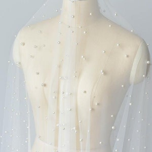 3 meters width White Tulle Irregular Bead Pearl Lace Fabric Exquisite Bridal Wedding Headband Fabric Dress Fabric 59/ 118 width 1 yard image 5