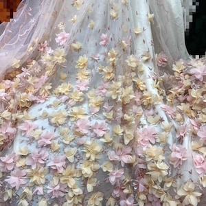 10 color New fashion luxury 3D flower beaded lace mesh embroidery lace fabric, bridal floral wedding fabric, dress fabric 51&quot; width