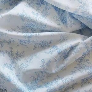 Light Blue Cotton fabric, cotton print flower lace fabric embroidery for boho es, skirt tops, dress skirts embroidery flower 51&quot; width