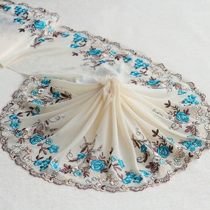 2 yards Stretchy Lace Trim Beige Tulle Exquisite Floral Embroidery Tulle Birdal Trim Wedding Trim 7.08 inches width High Quality