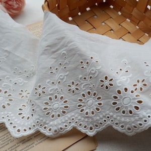 Cotton Fabric White Embroidered Sewing Cotton Lace Trim 16 Cm - Etsy