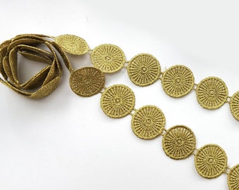 2 yards Gold Round Flower Lace Alencon Exquisite Alice Lace Trim Embroidered Floral Wedding  0.98 Inches Wide by the yard