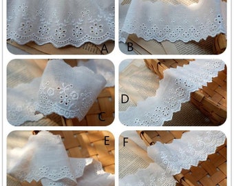 High-quality 2 YARDS natural cotton Lace trim embroidered eyelet trim cotton lace trim with hollowed out floral, cotton eyelet lace fabric