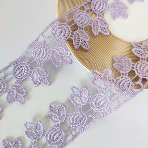 5 yards Lavender Purple Flower Lace Trim Embroidery Flower , Flower Trim, White Venice Lace Trim, Clothing Lace Trims 4cm width