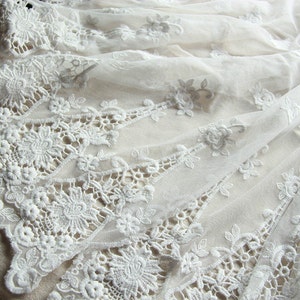 1/2 yard Lace Fabric Ivory Tulle Embroidery Rose Floral Bridal Wedding Headband 51.1&quot; width