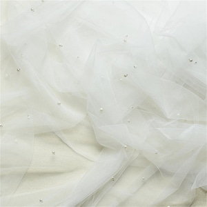 3 meters width Ivory Pure white Tulle Bead Pearl Lace Fabric Exquisite Bridal Wedding Headband Fabric Dress Fabric by the yard