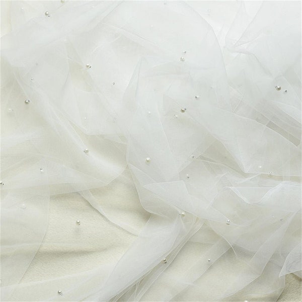 3 Meter Breit Ivory Reinweiß Tüll Perlen Perlen Spitze Stoff Exquisite Braut Hochzeit Stirnband Stoff Kleid Stoff