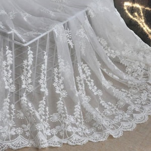 1 Yard Lace Fabric Ivory Tulle Cotton Embroidery Floral Bridal Wedding Fabric Headband 51&quot; width