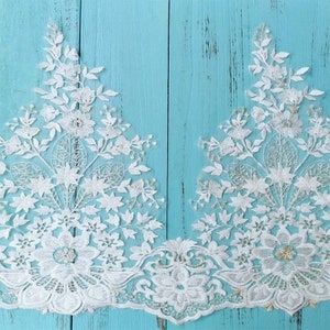 1 yards Ivory with Gold Thread Alencon Lace Trim Luxury Wedding Embroidered Retro Lace Bridal Lace 15.7 Inches Wide