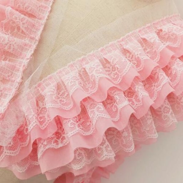 7 colors Lace Trim Pure White Blue Pink Purple White Black 3 layers pleat trim,chiffon lace rufflelLace ruffled Wedding Trim 4.33" width