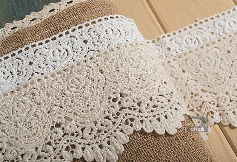 2 Yards Ivory Black Beige Wine Red Cotton Floral Lace Trim Embroidered Soft Floal Lace Trim 3.54 Wide image 3