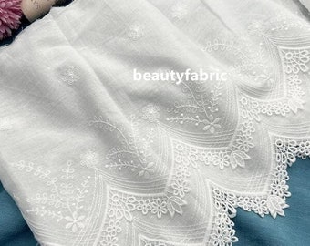 White Pure cotton lace trim, retro style, suitable for doll skirts, for women's home decoration Scalloped  Lace Trim 11" Wide