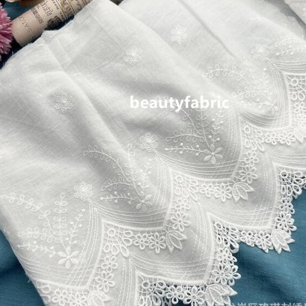 White Pure cotton lace trim, retro style, suitable for doll skirts, for women's home decoration Scalloped  Lace Trim 11" Wide