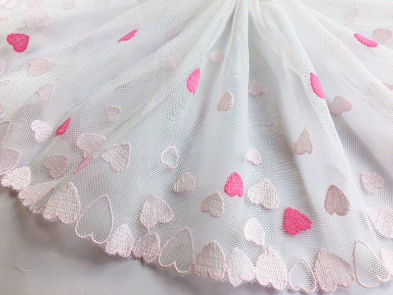 2 Yards Lace Trim Ivory Tulle Pink Heart Exquisite Embroidery Floral Wedding Bridal Veil Lace 6.69 width High Quality