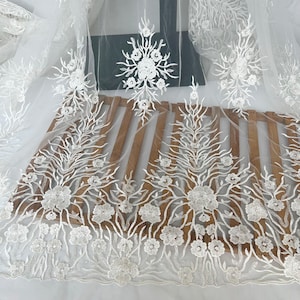 Lace Fabric Sequin White Flower Embroidery Floral Alencon Alice Soft Tulle Exquisite Bridal Wedding Lace Headband Veil Lace 51&quot; wide