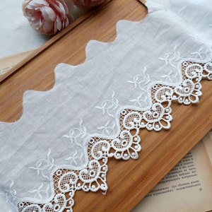 2 yards White cotton trim, cotton lace,  sewing lace, bridal lace, cotton lace dress 5.1&quot; width