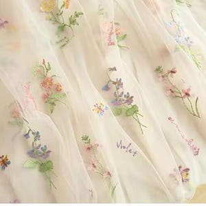 2 Colors Light Pink Light Gren Tulle Delicate Small Floral Flower Embroidered Lace Fabric for Veil Fabric Wedding Fabric Dress Fabric 51" image 8