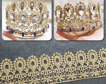 Gold Flower Lace Alencon Exquisite Alice Lace Trim Embroidered Floral Wedding  2.99 Inches Wide by the yard
