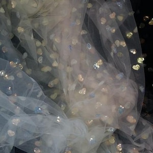 5 colors Heart-shaped sequined tulle lace fabric, suitable for DIY girls in tutu, wedding dresses, prom dresses or banquet dresses 59&quot; width