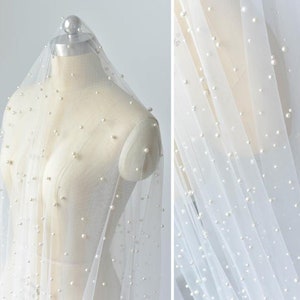 3 meters width White Tulle Irregular Bead Pearl Lace Fabric Exquisite Bridal Wedding Headband Fabric Dress Fabric 59/ 118 width 1 yard image 2