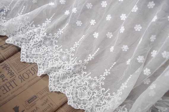 Lace Fabric Ivory Tulle Embroidery Small Flower Bridal - Etsy