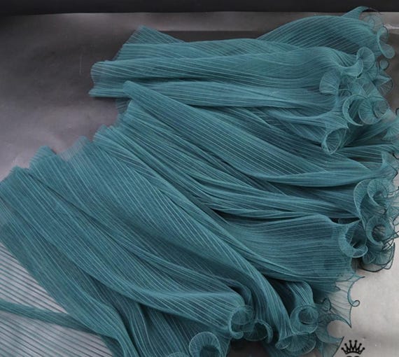 1 yard Soft Tulle Lake Blue Purple Ruffled Lace Pleated Lace Trim Tulle Lace Fabric 19.6" width