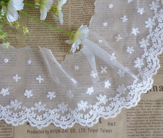 2 Yards Lace Trim Ivory Tulle Cotton Embroidery Floral Wedding Dress Lace  3.74 Inches Width -  Finland