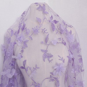 1 yard Lace Fabric 3D Purple Chiffon Floral Leaf Embroidery Tulle Exquisite Bridal Wedding Headband 51&quot; width