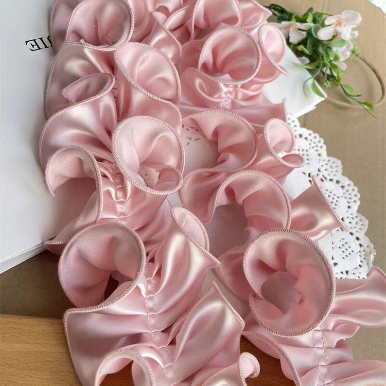 Subtle Ruffle 1 Yard Pink Satin Fabric Lace Trim Pleated Lace Folding Ruffled for ...