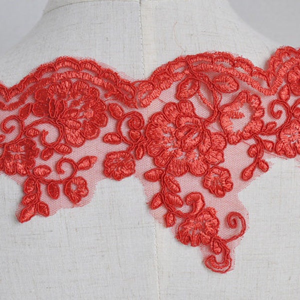 2 yard Rouge Floral Alençon Dentelle Garniture Bridal Veil Alencon Dentelle Trim Bridal Robe de mariée Jupe Tissu 4.33 « largeur