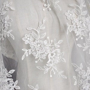1 yard Lace Fabric Exquisite Ivory Tulle Alice Alencon Embroidery Floral Bridal Wedding Headband 51&quot; width