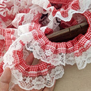 Red and white ruffled floding lace plaid pleated lace lace  DIY Lolita clothing, pleated skirt lace trim  5cm width