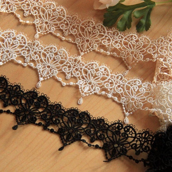 2 yards Lace Trim Delicate Venetian Lace White Black Beige Water Drop Lace Ornaments 6cm