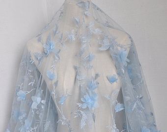 8 colors 3D Chiffon Floral Lace Fabric Ivory Tulle Fabric Exquisite Bridal Wedding Headband 51" width 1 yard