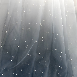 Gradient Color Tulle Blue Gray Bead Pearl Lace Fabric Exquisite Bridal Wedding Headband 59&quot; width 1 yard