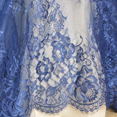 3 Colors Navy Blue 1 Yard Graceful Lotus Eyelash Lace Fabric 59 Inches Wide  Floral Scalloped Dress Veil Costume - Etsy