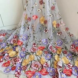 3 colors Lace Fabric 3d Solid flower multicolored embroidery colorful floral Tulle For Wedding Bridal Veil Girl Dress Tutu Dress 1 yard