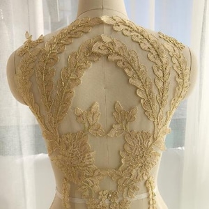Gold Ivory Alencon Lace Applique Luxury Wedding Lace Trim Embroidered Retro Lace Bridal Lace Appliques