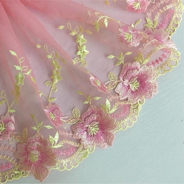 Lace Trim Pink Purple Colored lace clothing accessories embroidered lace decorative curtain fabric, wedding lace 7.87" width High Quality