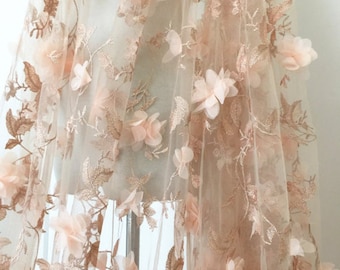 8 colors Lace Fabric 3D Chiffon Floral Gold Leaf Embroidery Tulle Exquisite Bridal Wedding Headband 51" width