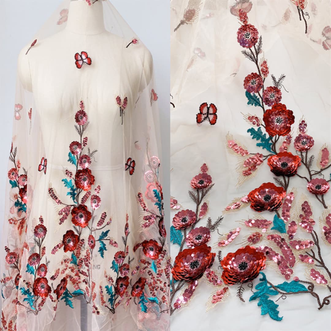3D Sequin Embroidery Flower Sequin Lace Applique Luxury