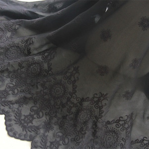 1 yards Chiffon Fabric Black Embroidery Retro Flower Bridal Wedding Headband Fabric 47" width