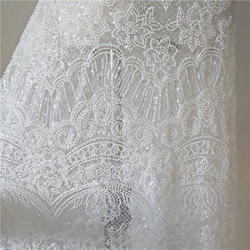 Full Beaded Pearl Super Luxury Ivory Tulle Lace Fabric - Etsy