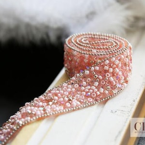 Dentelle de strass garniture ceinture rose appliqué fer appliqué appliqué couture rose ceinture dentelle garniture cousue garniture strass garniture cristal pierre précieuse image 1