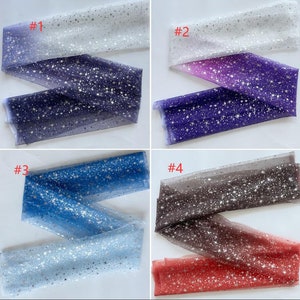 10 färger Gradient Silver Glitter Stjärnspetstyg Oregelbunden Stjärnnät Tyll för Bröllopsbrud DIY Dockklänning, Slöja, Pannband, Babyklänning