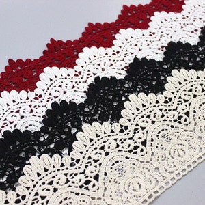 2 Yards Ivory Black Beige Wine Red Cotton Floral Lace Trim Embroidered Soft Floal Lace Trim 3.54 Wide image 6