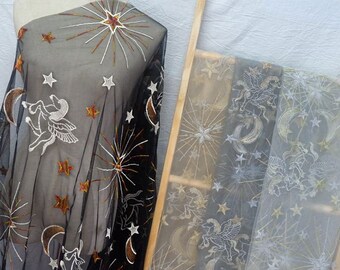 4 colors Star Moon Horse Embroidery Floral Soft Tulle Lace Fabric Exquisite Bridal Wedding Headband 51" width 1 yard High quality tulle