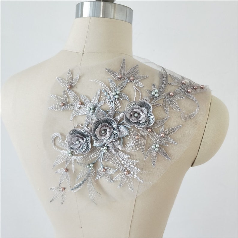 7 colors Sequin Bead Pearl 3D  Floral Embroidery Super Luxury Lace Appliques Exquisite Alice Alencon For Wedding Dress Grown Bridal Veil
