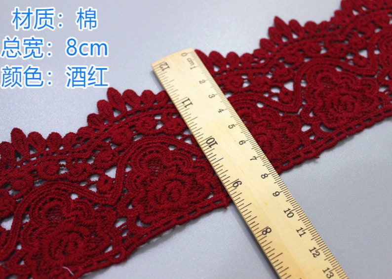 2 Yards Ivory Black Beige Wine Red Cotton Floral Lace Trim Embroidered Soft Floal Lace Trim 3.54 Wide image 4